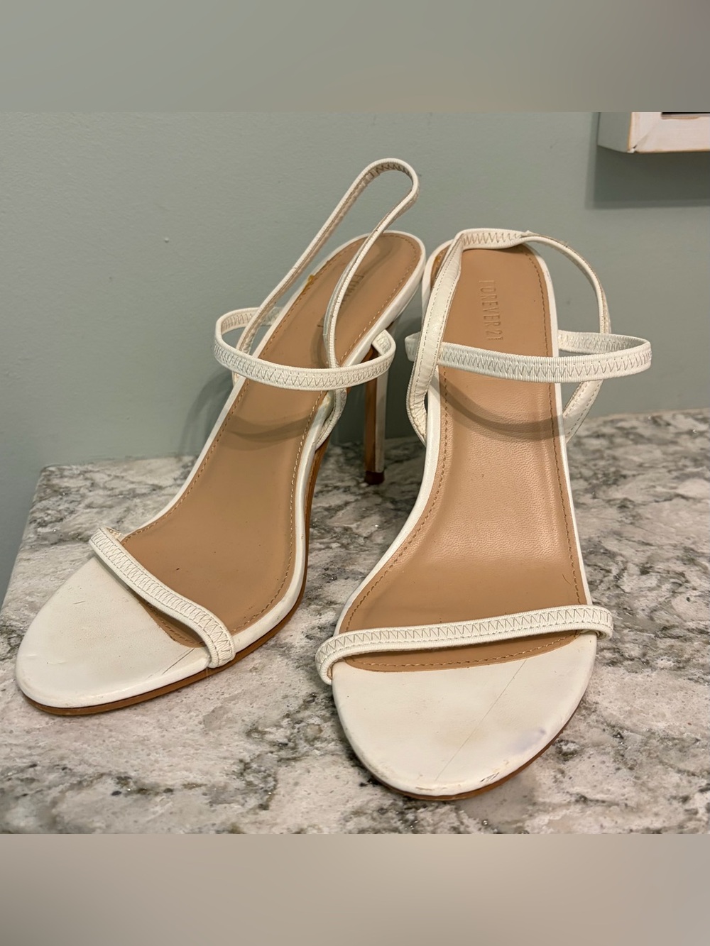 Forever 21 White Strappy Slingback Heels